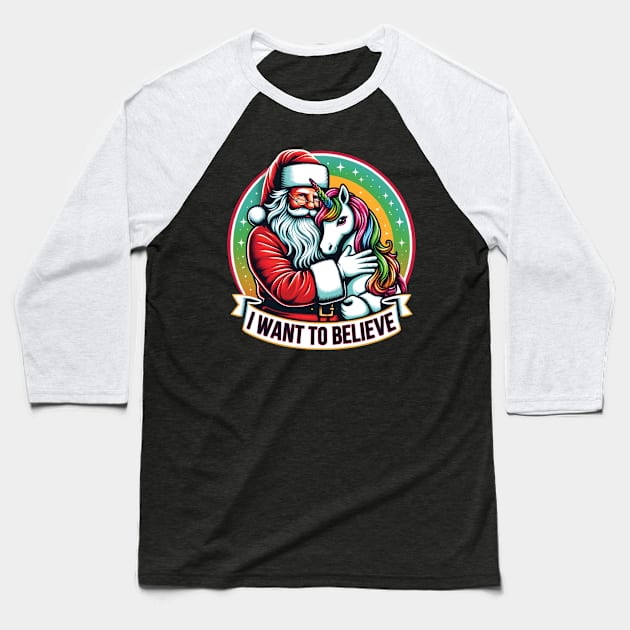 Santa and Unicorn Christmas gift Baseball T-Shirt by Kicosh